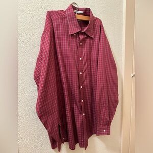 L.L. Bean Shirt Men Cotton Red Plaid Wrinkle Resistant Button Up Long Sleeve XL